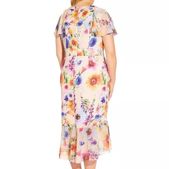 Adrianna Papell Floral Ruffled Faux Wrap Midi Dress - Picture 3 of 7